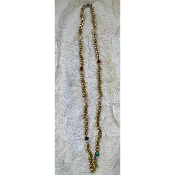 Vintage Chain Bezel Necklace YSL Style.